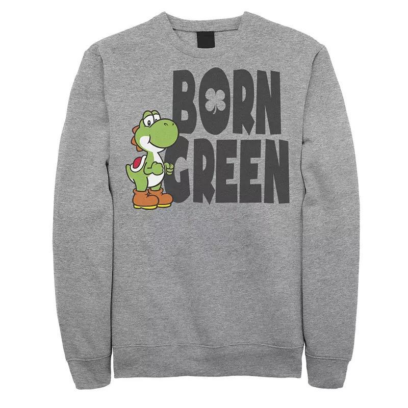 Mens Nintendo Super Mario Born Green St Patricks Day Sweatshirt Athletic Grey Product Image