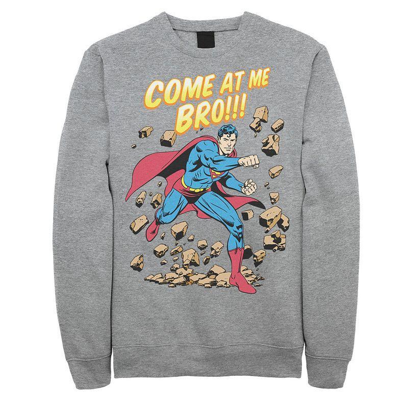 Mens DC Comics Superman Come At Me Bro Text Poster Graphic Fleece Pullover Athletic Grey Product Image