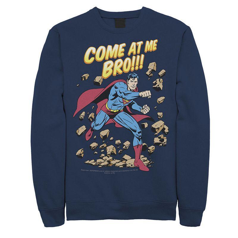 Mens DC Comics Superman Come At Me Bro Text Poster Graphic Fleece Pullover Blue Product Image