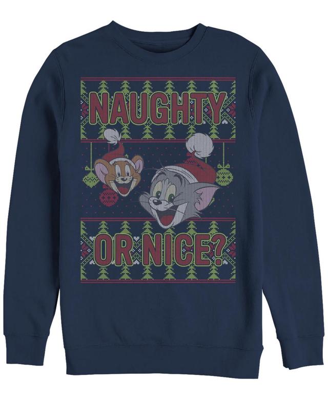 Mens Tom And Jerry Naughty Or Nice Holiday Pattern Graphic Fleece Blue Product Image