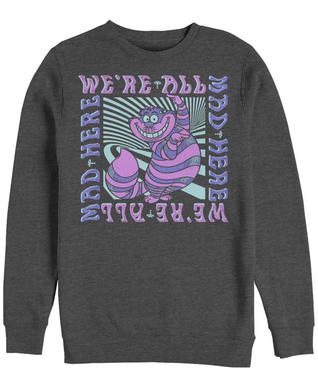 Disneys Alice In Wonderland Cheshire Cat Mens Were All Mad Box Up Sweatshirt Grey Heather Product Image