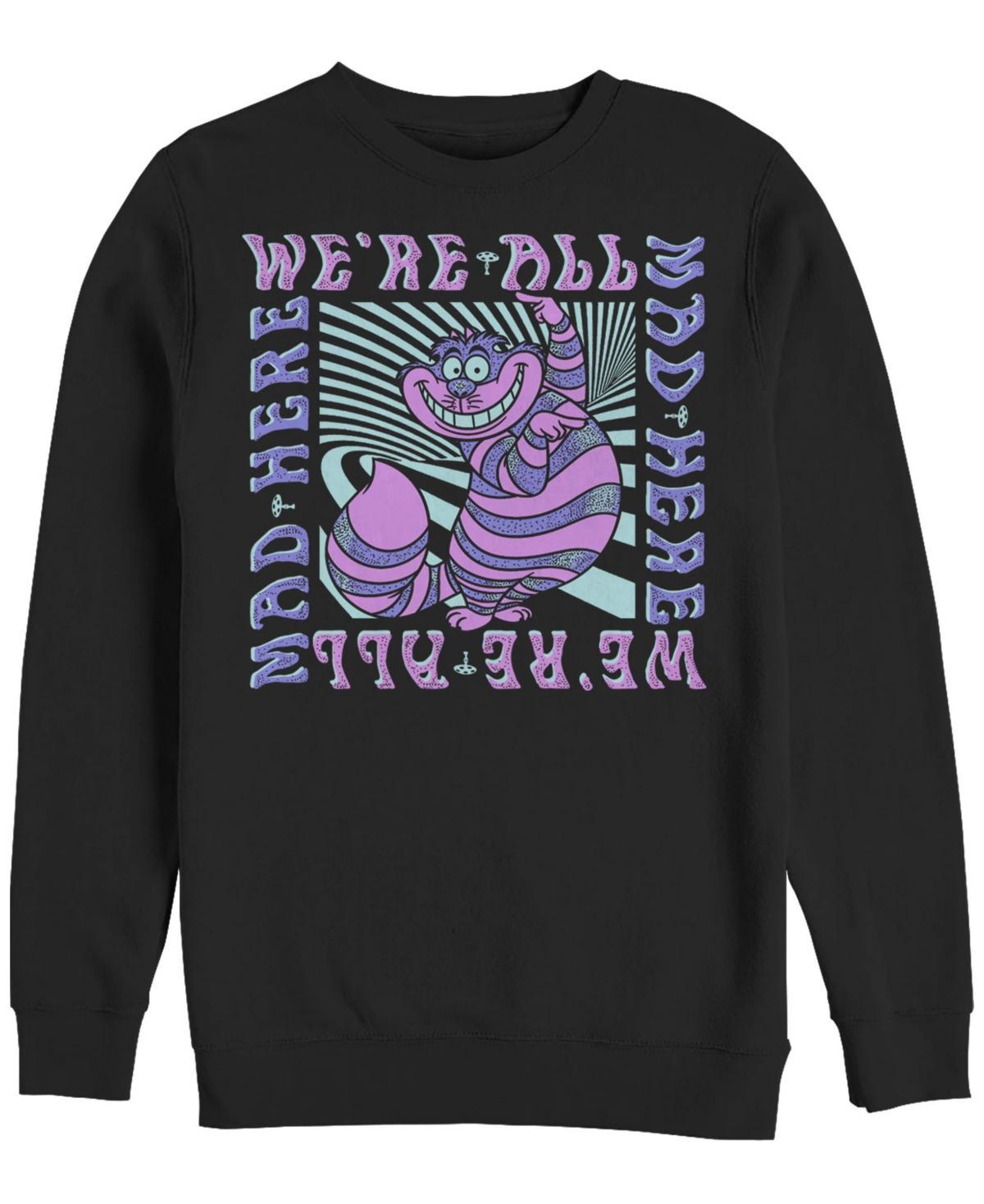 Disneys Alice In Wonderland Cheshire Cat Mens Were All Mad Box Up Sweatshirt Grey Heather Product Image