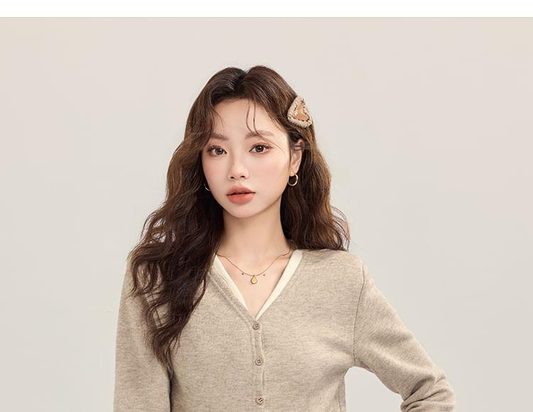 Set: Button-Up Plain Cardigan + High Waist Wide Leg Pants Product Image