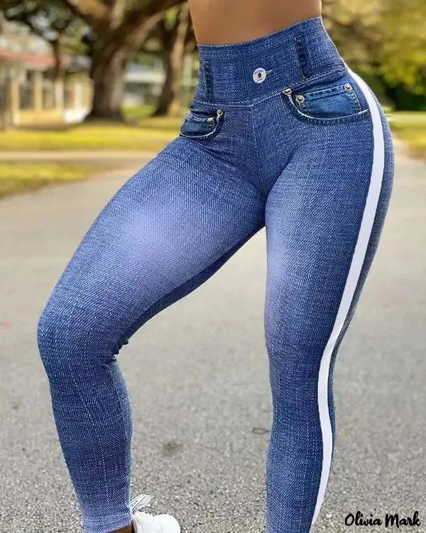 Olivia Mark – High waist leggings with tummy control and denim effect Product Image