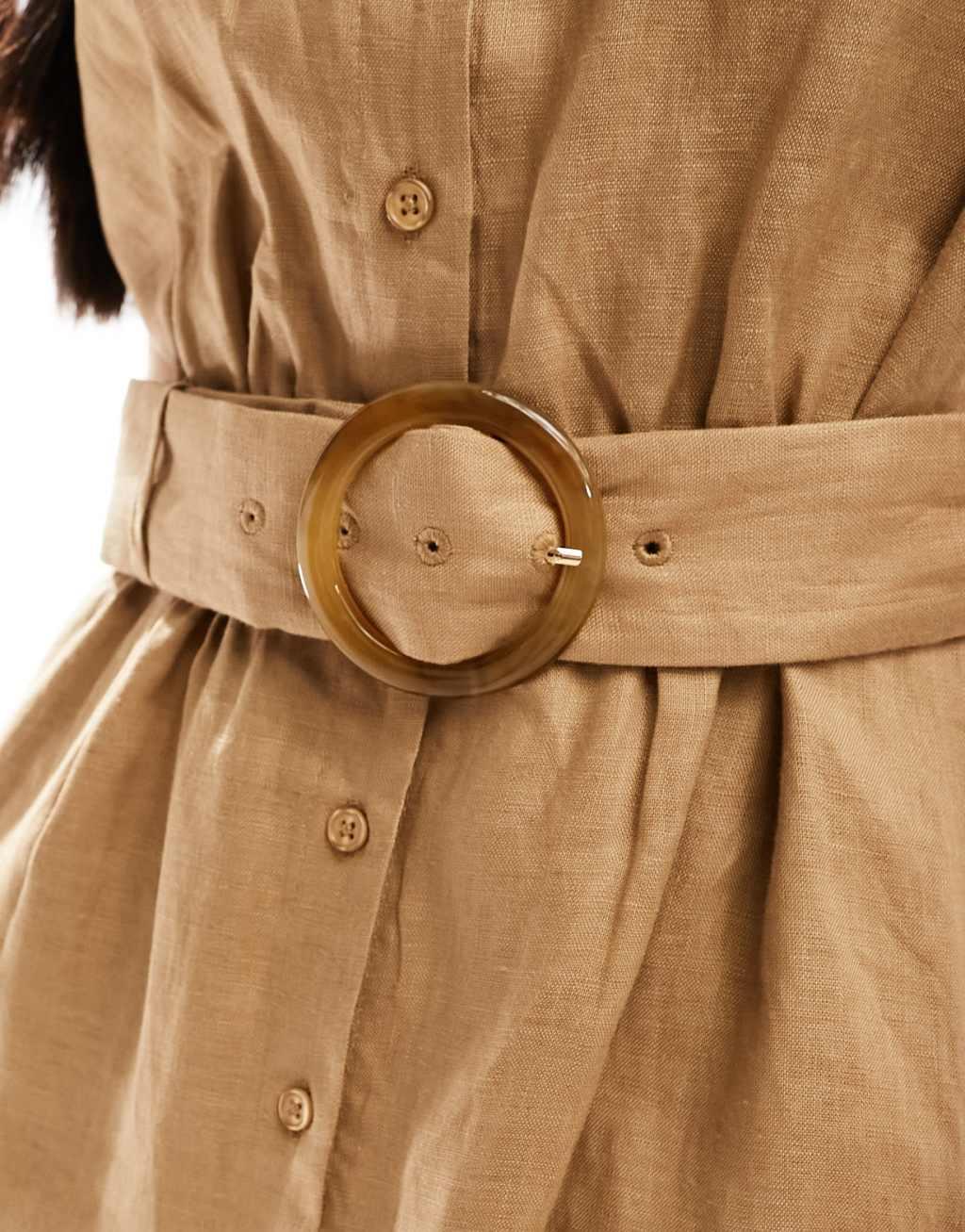 Ever New sleeveless belted linen shirt dress in brown Product Image