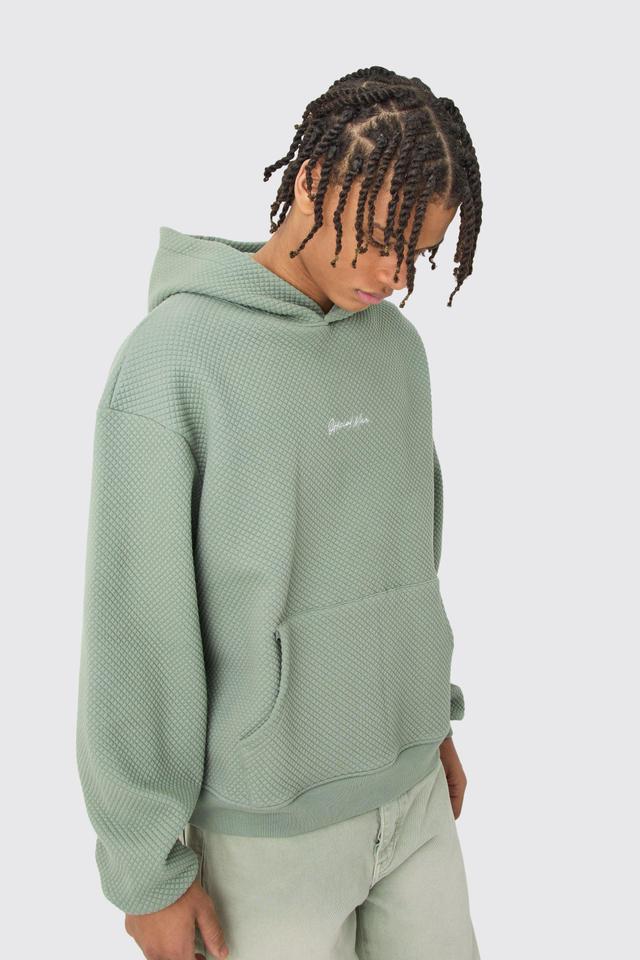 Oversized Boxy Quilted Embroided Hoodie | boohooMAN USA Product Image