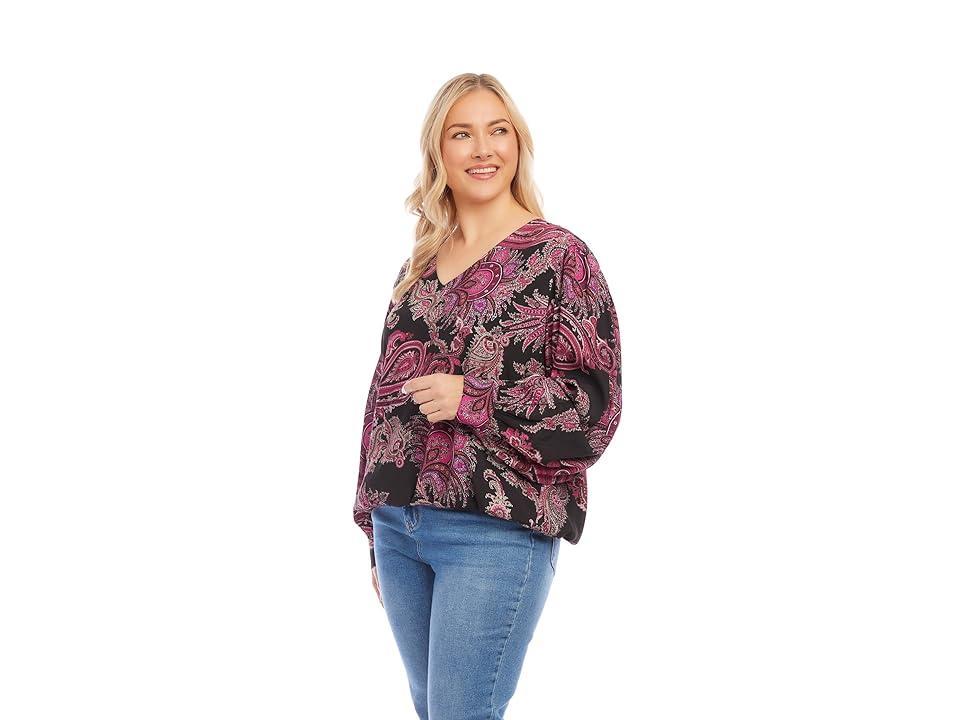 Karen Kane Plus Size V-Neck Blouse (Paisley) Women's Clothing Product Image