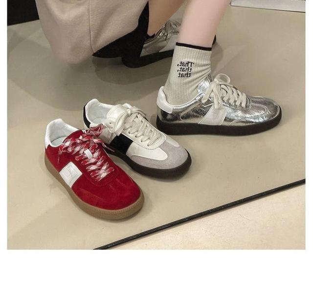 Faux Leather Lace-Up Sneakers Product Image