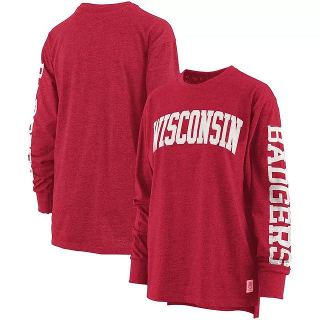 Womens Pressbox Heathered Wisconsin Badgers Two-Hit Canyon Long Sleeve T-Shirt Product Image