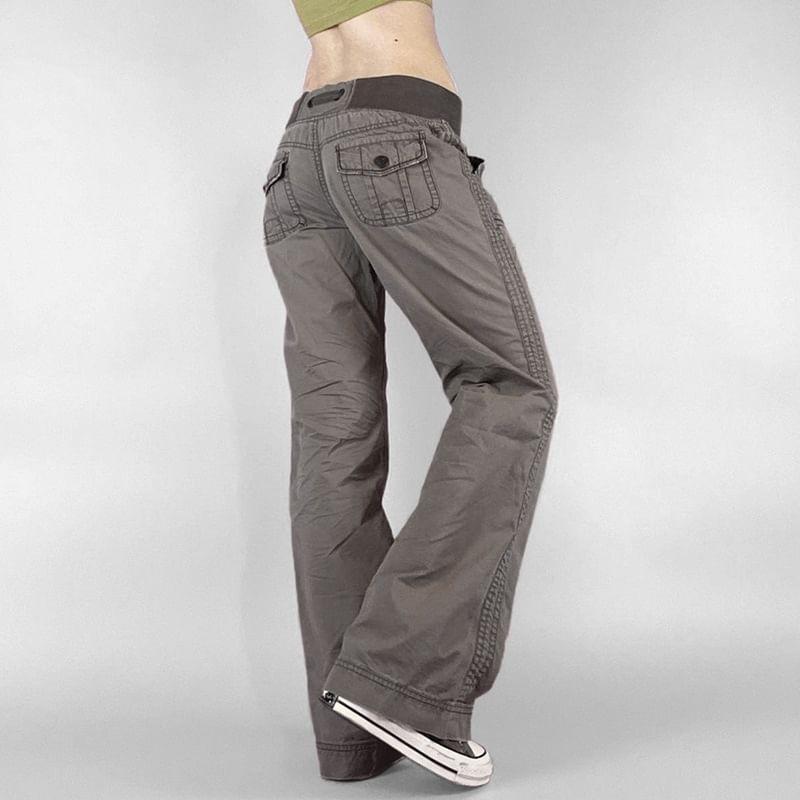 Low Waist Plain Panel Flared Pants Product Image