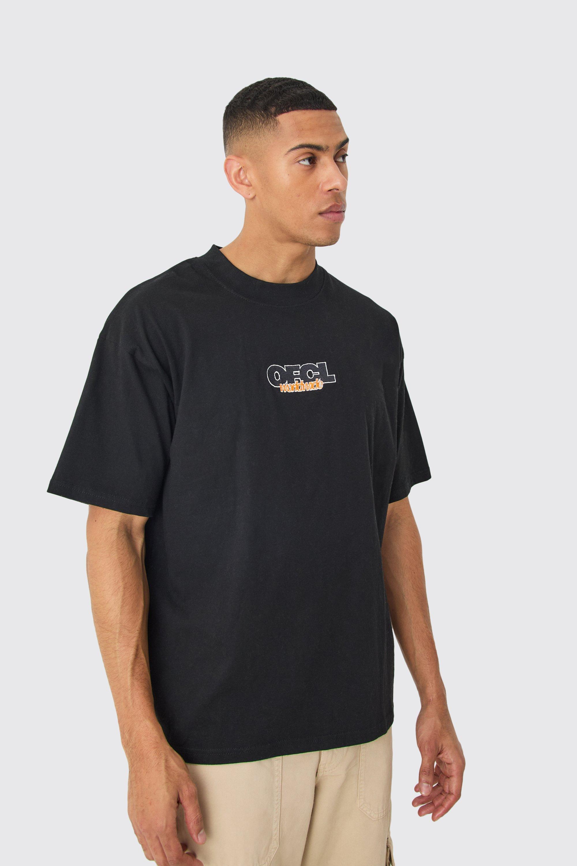 Mens Black Oversized Extended Neck OFCL T-shirt, Black Product Image