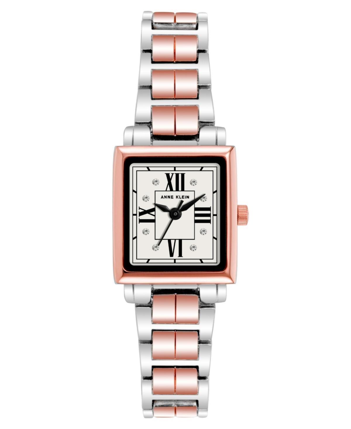 Anne Klein Womens Three-Hand Quartz Square Rose Gold-Tone and Silver-Tone Alloy Bracelet Watch, 21mm - Silver-Tone Product Image