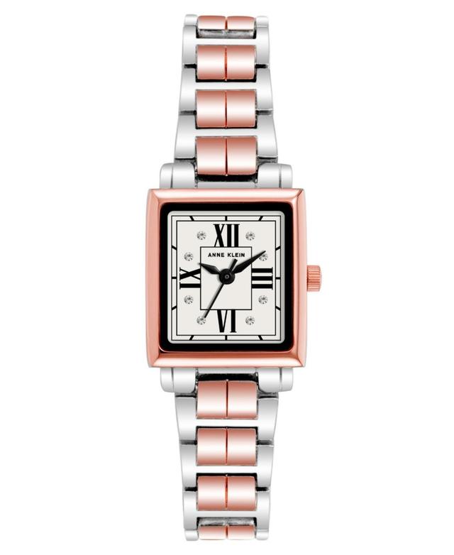 Anne Klein Womens Three-Hand Quartz Square Rose Gold-Tone and Silver-Tone Alloy Bracelet Watch, 21mm - Silver-Tone Product Image