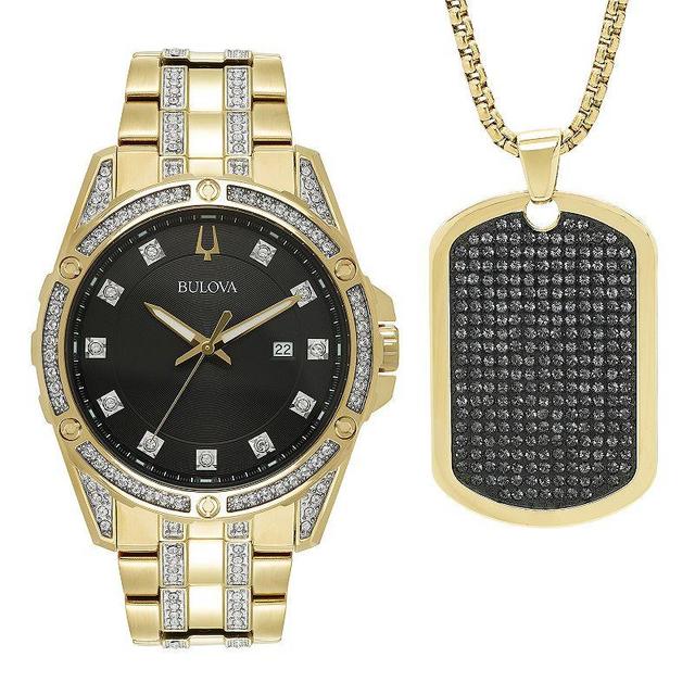 Bulova Men's Gold Tone Bracelet Watch + Necklace Product Image