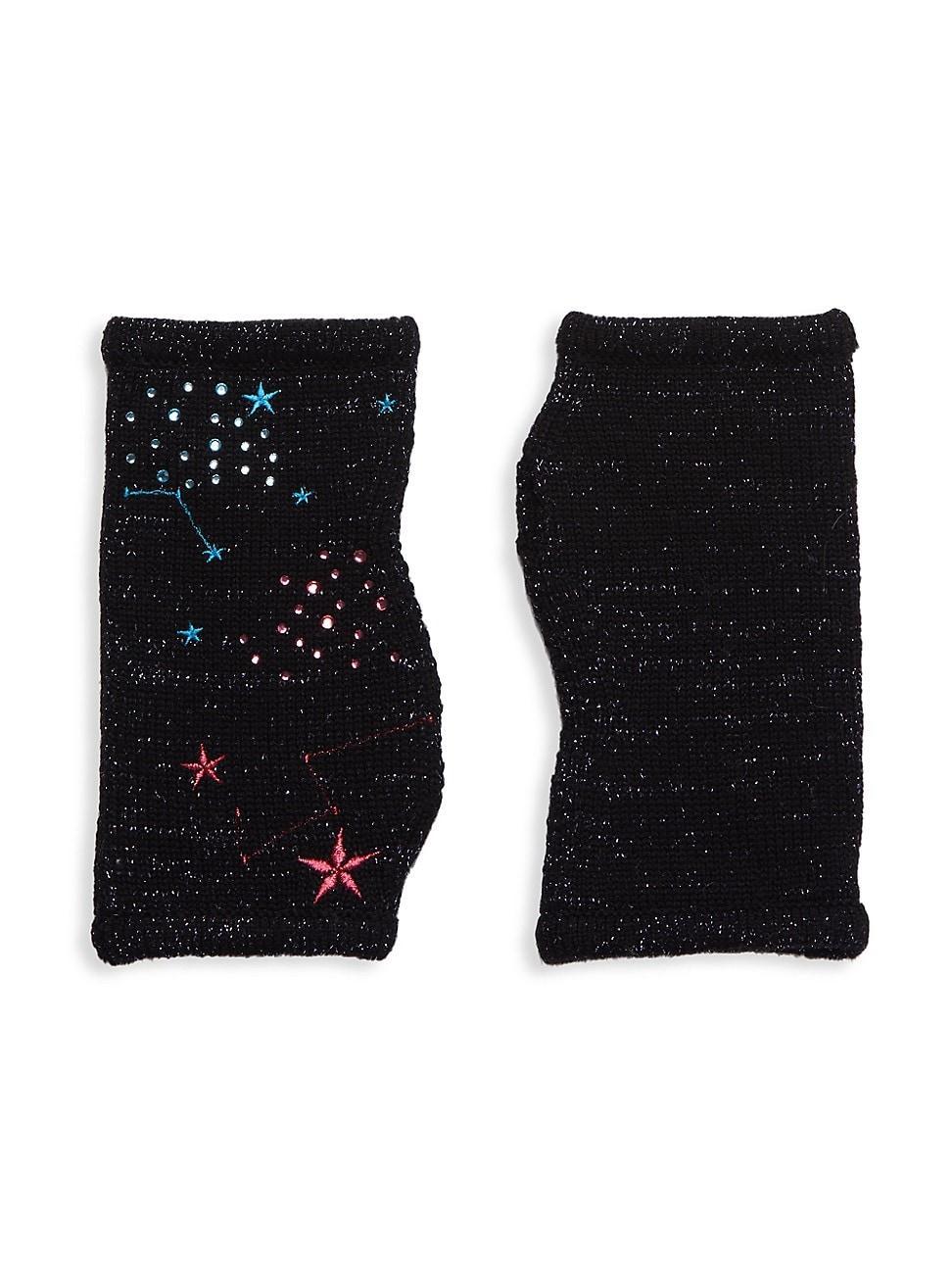 Womens Embroidered & Crystal-Embellished Merino Wool Fingerless Gloves Product Image