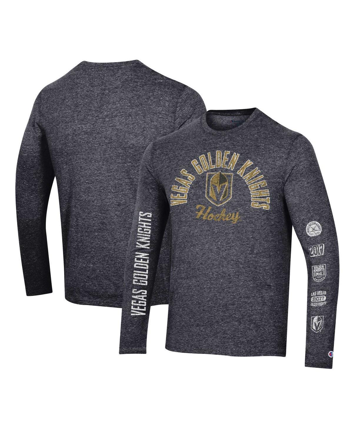 Mens Champion Black Distressed Vegas Golden Knights Multi-Logo Tri-Blend Long Sleeve T-shirt Product Image