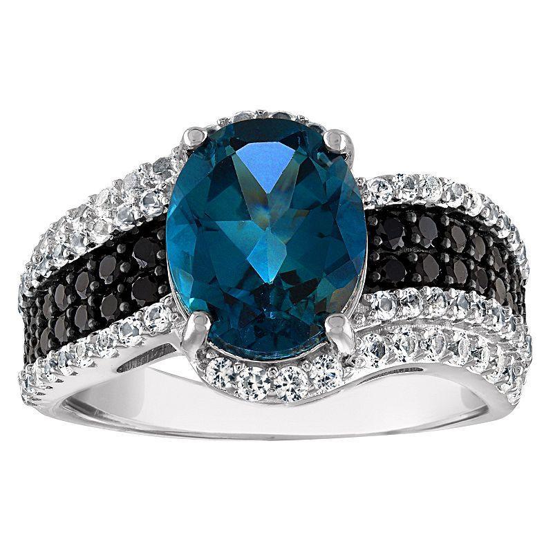 Designs by Gioelli Sterling Silver London Blue Topaz & Black Spinel Ring, Womens Product Image