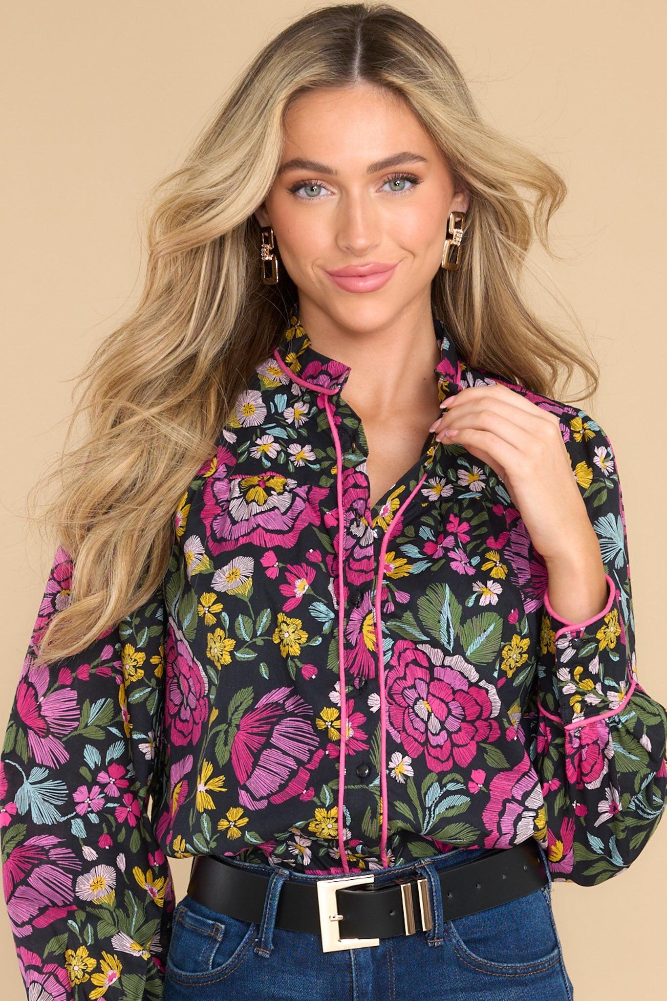 In An Instant Black Floral Print Top Product Image