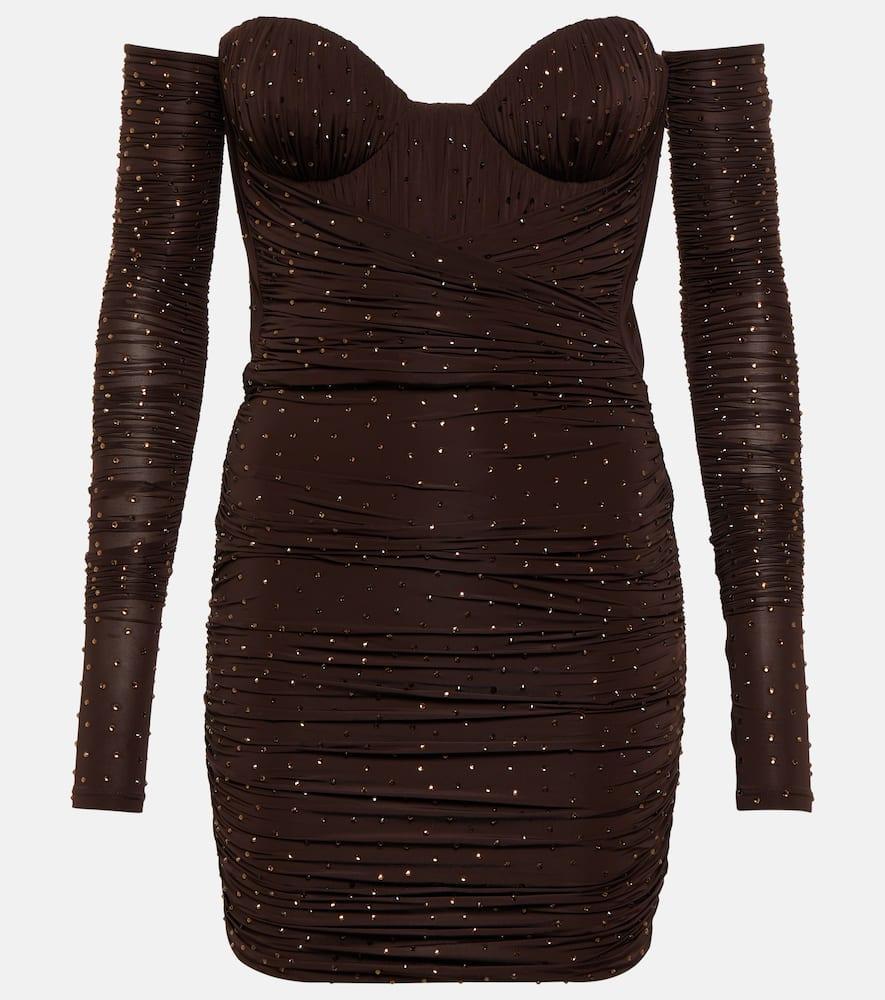 Koda Embellished Jersey Minidress In Brown Product Image