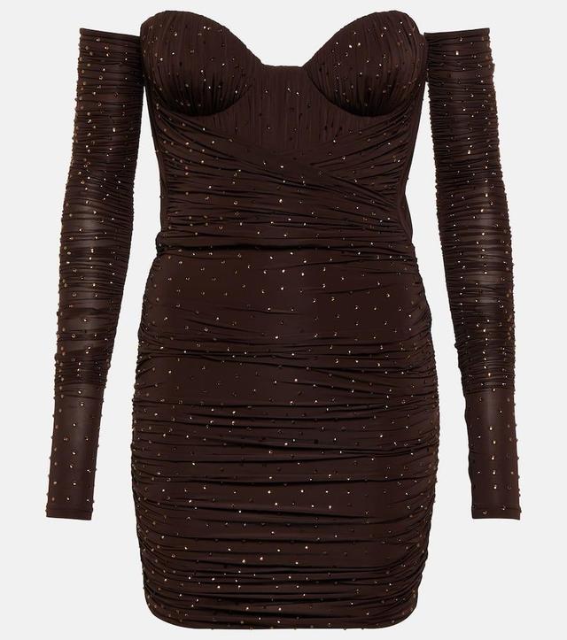 Koda Embellished Jersey Minidress In Brown Product Image