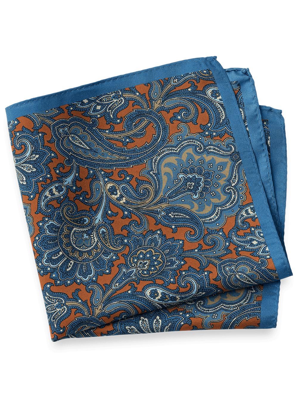 Medallion Silk Pocket Square - Blue/orange Product Image