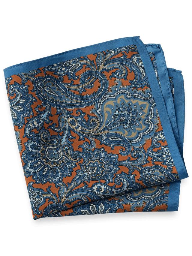 Medallion Silk Pocket Square - Blue/orange Product Image