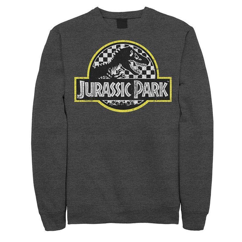 Mens Jurassic Park Checkered Classic Logo Sweatshirt Grey Heather Product Image