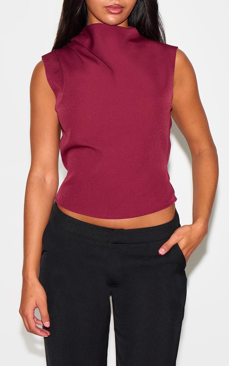 Plum Woven Ruched High Neck Top Product Image