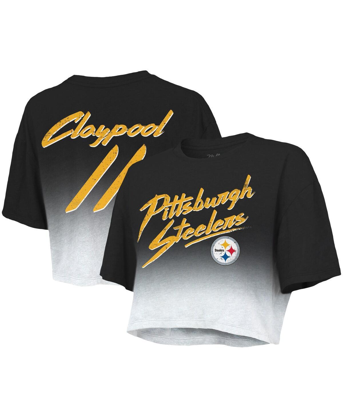 Womens Majestic Threads Chase Claypool Black Pittsburgh Steelers Drip-Dye Player Name and Number Tri-Blend Crop T-shirt - Black Product Image