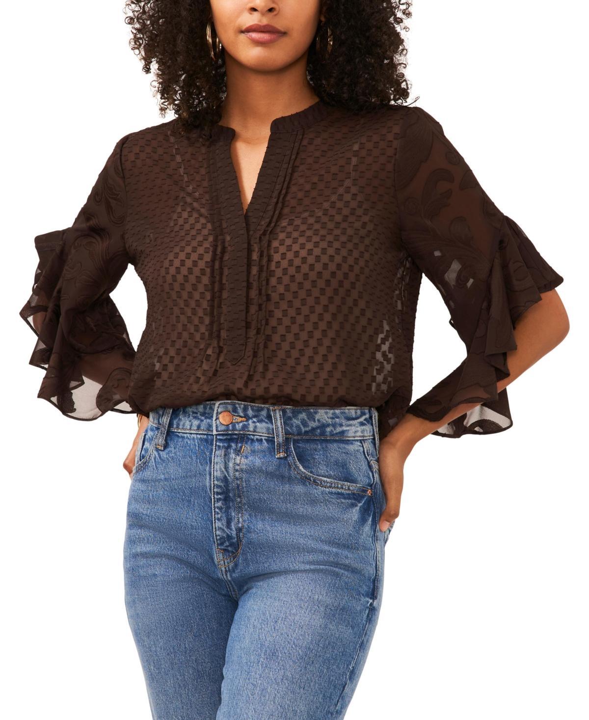 Vince Camuto Pin Tuck Flutter Sleeve Blouse (Rich ) Women's Clothing Product Image