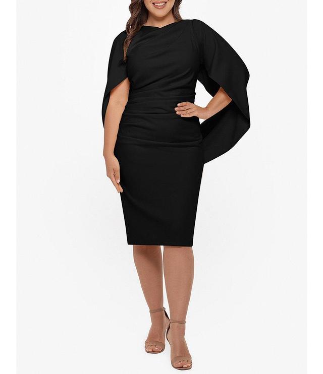 Betsy & Adam Plus Size Ruched Cape Dress Product Image