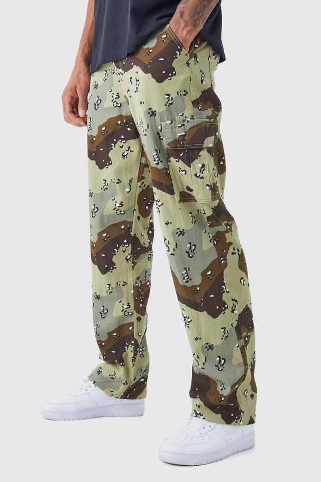 Tall Relaxed Tie Hem Camo Cargo Pants | boohooMAN USA Product Image