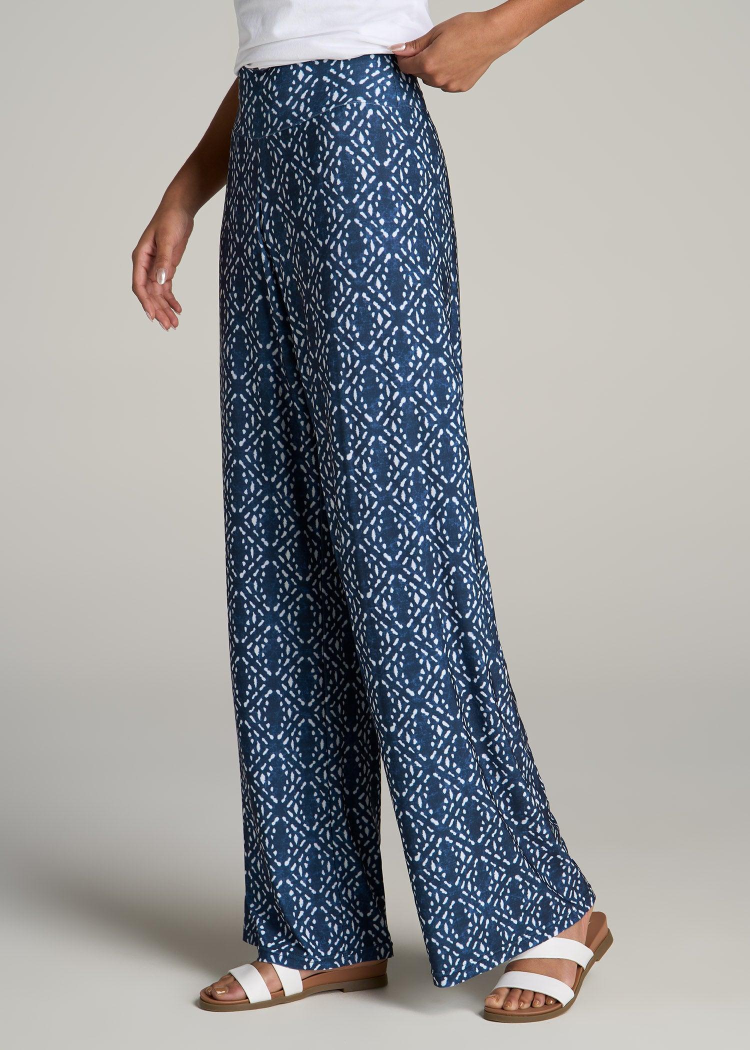 Pull On Breezy Wide Leg Pants for Tall Women in Indigo Tribal Print Female Product Image