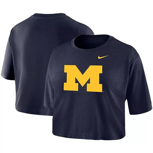 Womens Nike Michigan Wolverines Cropped Performance T-Shirt Blue Product Image