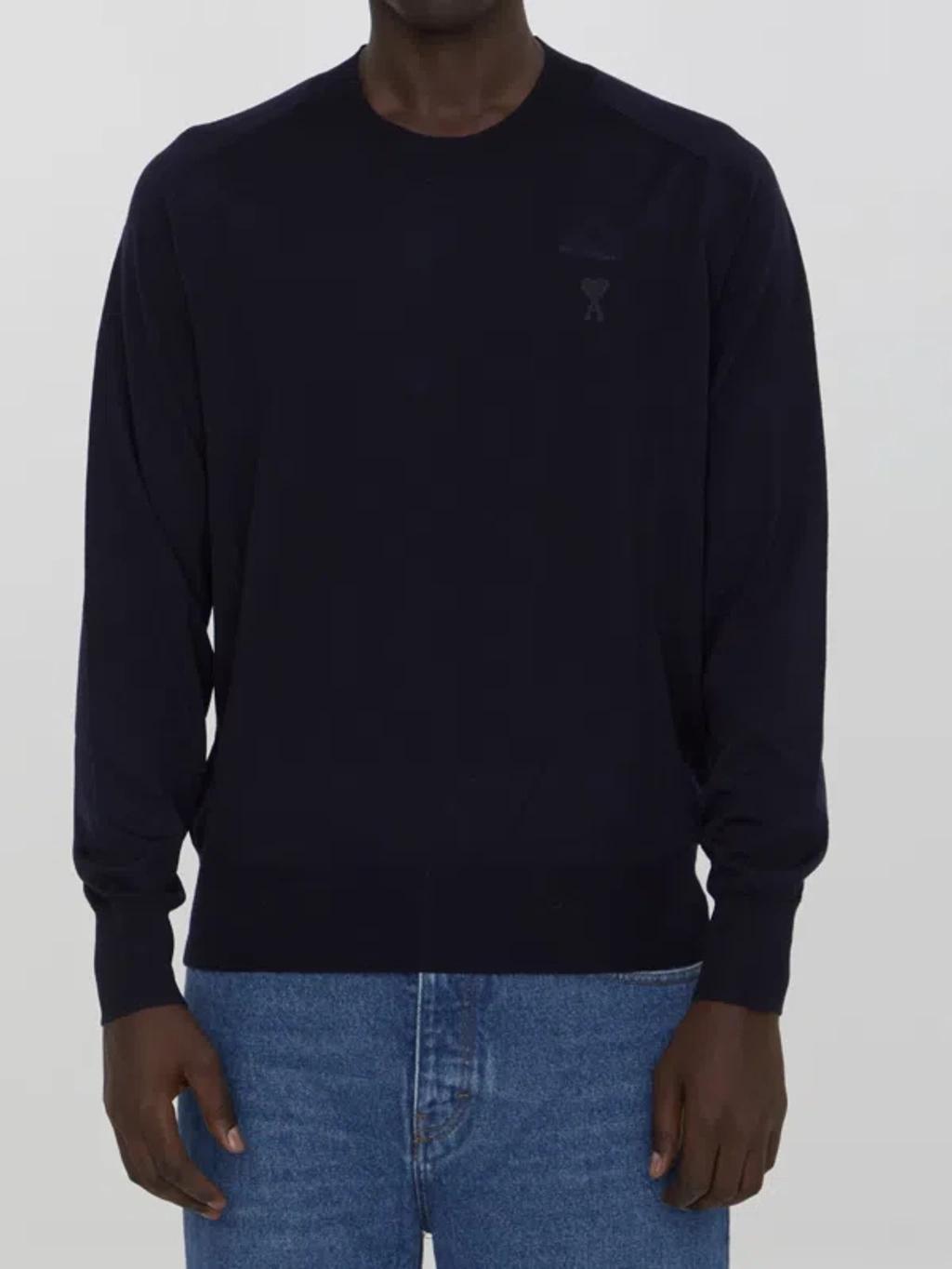 AMI ALEXANDRE MATTIUSSI Ami Logo Embroidered Crewneck Sweater In Blue Product Image