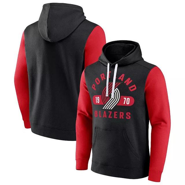 Mens Fanatics Branded /Red Portland Trail Blazers Attack Colorblock Pullover Hoodie Product Image