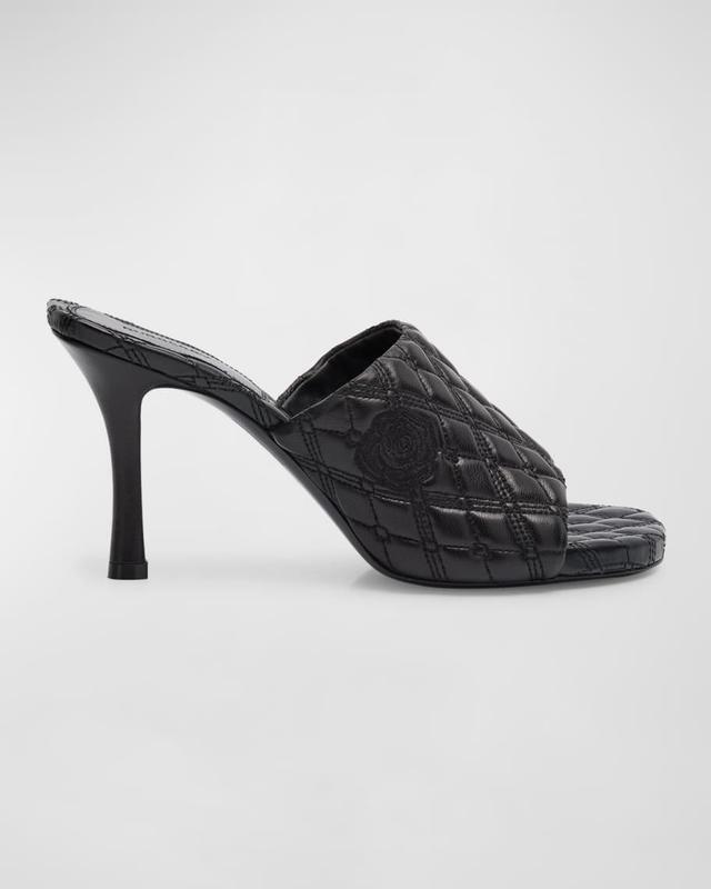 Quilted Leather Rose Mule Sandals Product Image