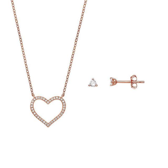 PRIMROSE 18k Gold Over Silver Cubic Zirconia Open Heart Necklace & Stud Earring Set, Womens, White Product Image