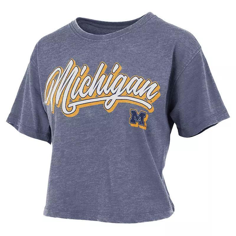 Womens Pressbox Michigan Wolverines Team Script Harlow Vintage Waist Length T-Shirt Blue Product Image