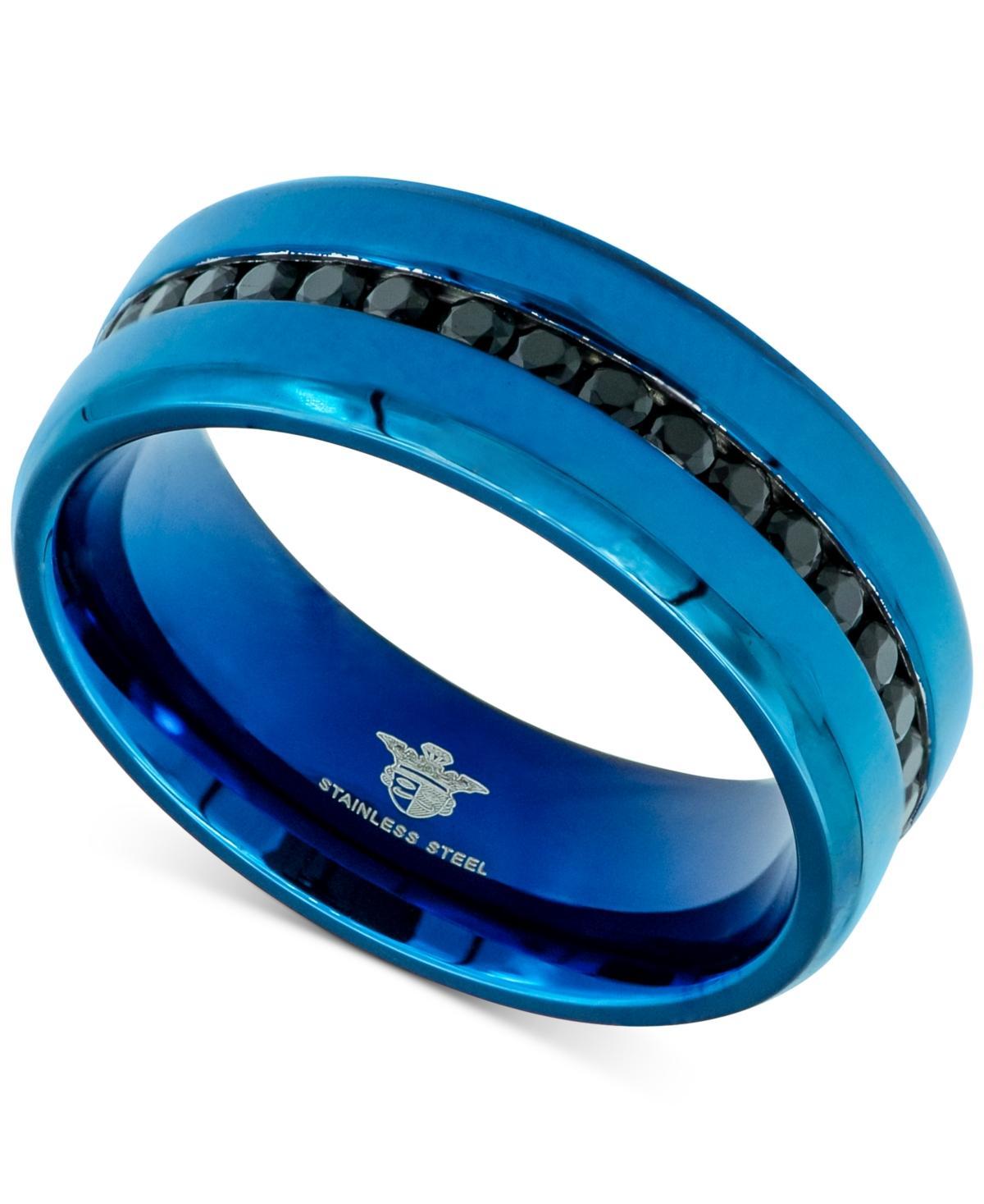 Mens Black Cubic Zirconia Band in Blue Ion-Plated Stainless Steel Product Image