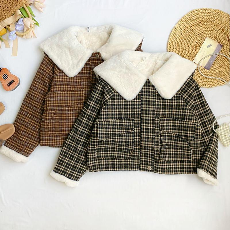 Plaid Fluffy Trim Coat Product Image