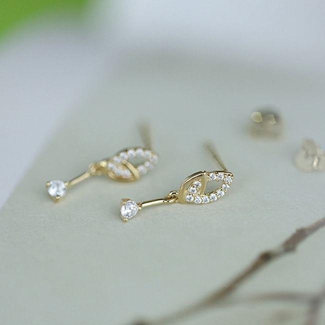 Leaf Rhinestone Sterling Silver Drop Earring Product Image