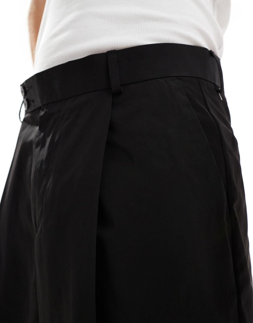 ASOS DESIGN pull on smart relaxed barrel leg pants in black Product Image