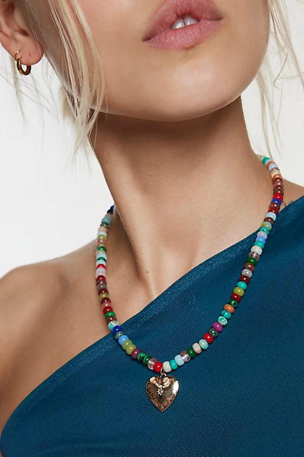 Marley Locket Genuine Stone Beaded Necklace Womens at Urban Outfitters Product Image