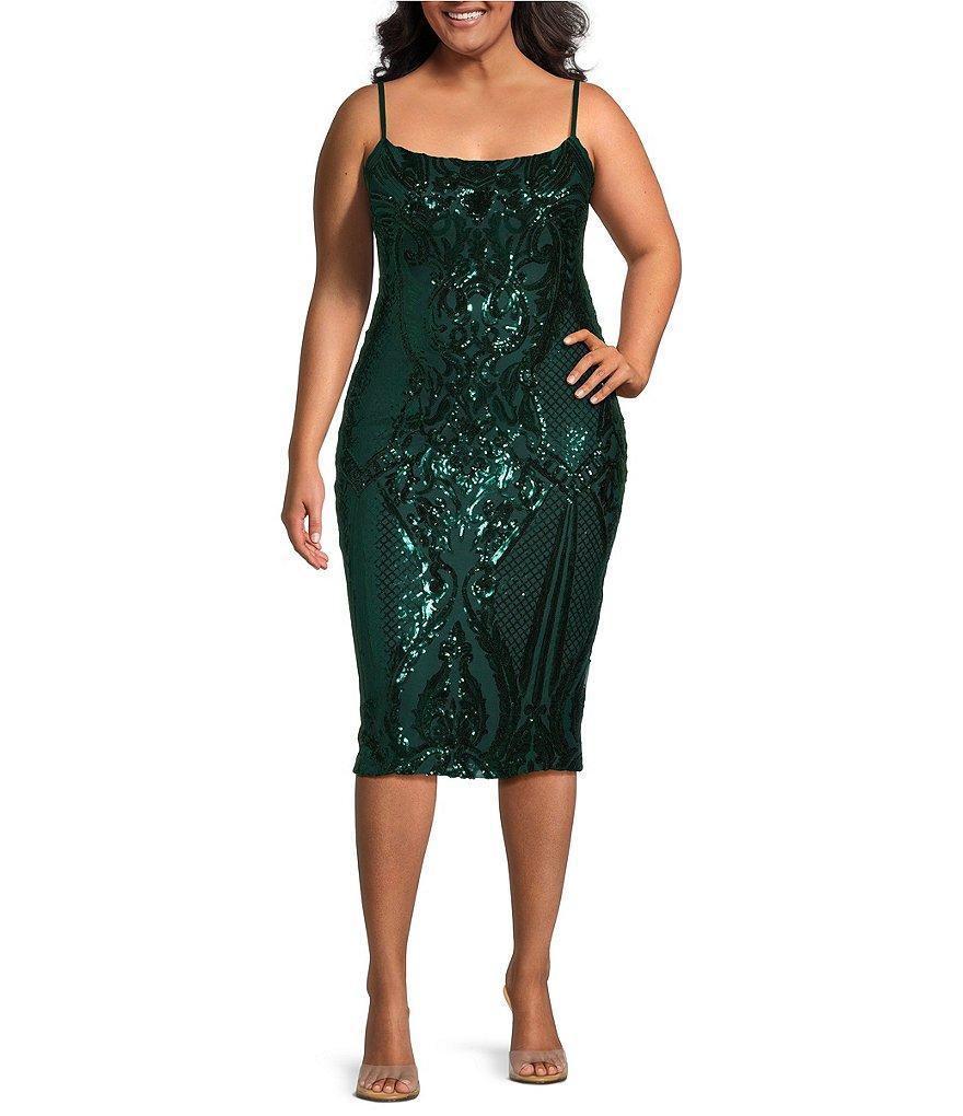 B. Darlin Spaghetti Strap Scoop Neck Sequins Pattern Bodycon Dress Product Image