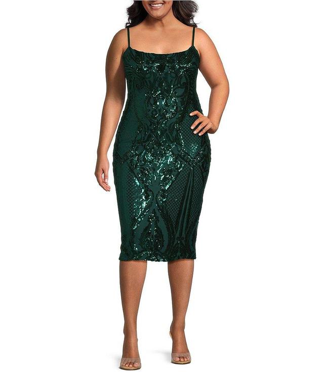 B. Darlin Spaghetti Strap Scoop Neck Sequins Pattern Bodycon Dress Product Image