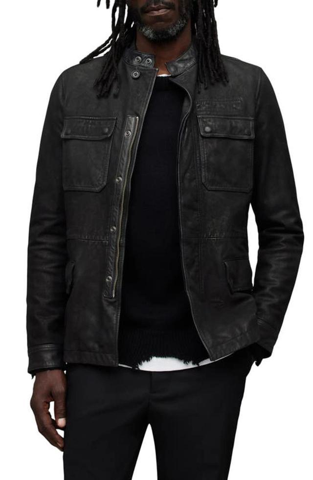 Forter Tab Collar Leather Jacket In Black Product Image