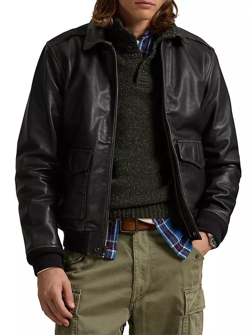 Vintage Leather Bomber Jacket Product Image