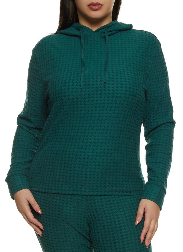 Womens Plus Size Solid Textured Knit Houndstooth Hoodie Product Image