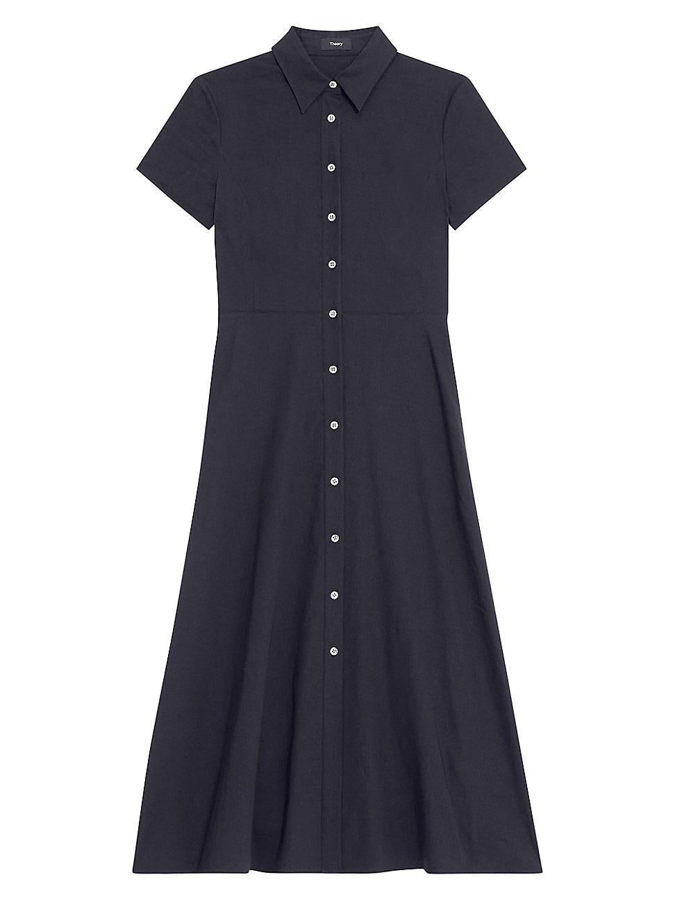 Theory Short Sleeve Linen Blend Midi Shirtdress Product Image